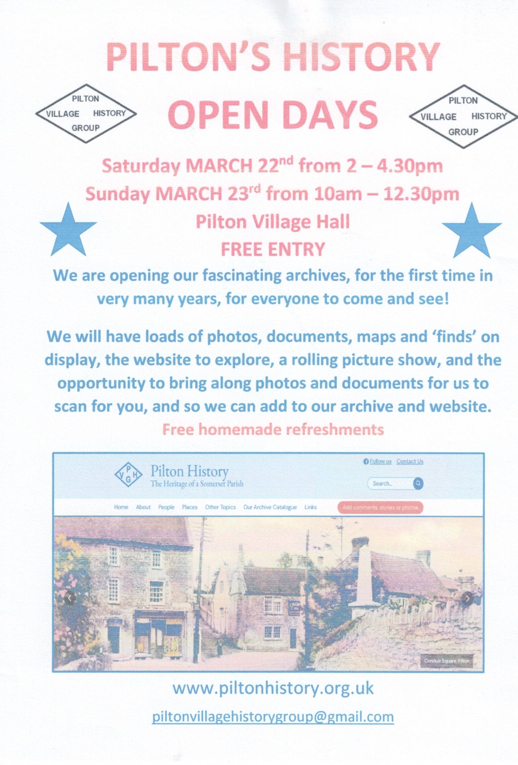 Piltons History Open Days
